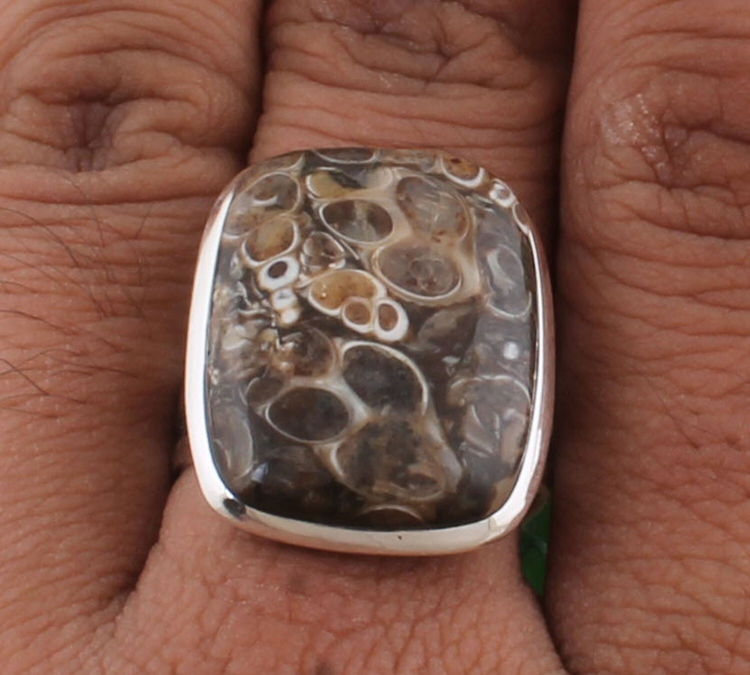 Coco Jasper AAA+Quality Gemstone 925 Sterling Silver Ring - Baguette Stone Cabochon Ring -Antique Silver Ring - Dainty Hoop - Women Weddings Gifts For Her