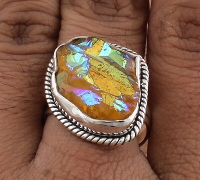 Sunshine Druzy Solid 925 Sterling Silver Ring For Women - Fancy Designee Ring - Handmade Druzy Ring For Wedding Anniversary Gift For Her