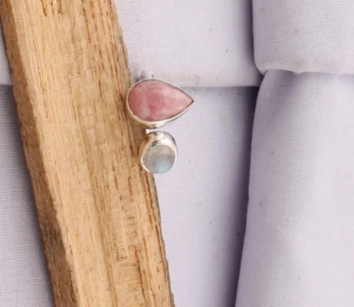 Rainbow Moonstone+Thifni Gemstone Ring 925-Sterling Silver Ring,Antique Silver Ring,Engagement Ring,Middle Finger Ring Gift For Her