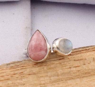 Rainbow Moonstone+Thifni Gemstone Ring 925-Sterling Silver Ring,Antique Silver Ring,Engagement Ring,Middle Finger Ring Gift For Her