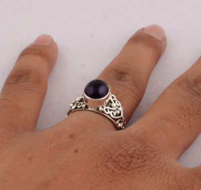 Natural Amethyst Gemstone Ring, Solid 925 Sterling Silver, Purple Oval AAA+Quality Stone, Cabochon Ring, February Birthstone