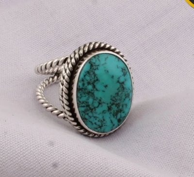Beautiful Natural Tibetan Turquoise Ring, 925 Silver Ring, Blue Oval AAA+Top Quality Gemstone Ring, December Birthstone, Dainty, Sister Gift