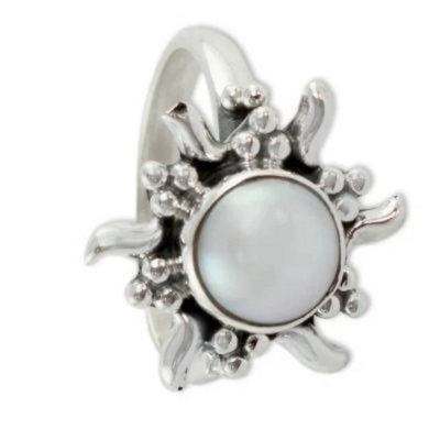 Pearl Top Quality Gemstone Ring,Antique Silver Ring,Sterling Silver Ring,Engagement Ring,Ring Finger Ring Gift For Her