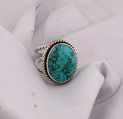 Beautiful Natural Tibetan Turquoise Ring, 925 Silver Ring, Blue Oval AAA+Top Quality Gemstone Ring, December Birthstone, Dainty, Sister Gift