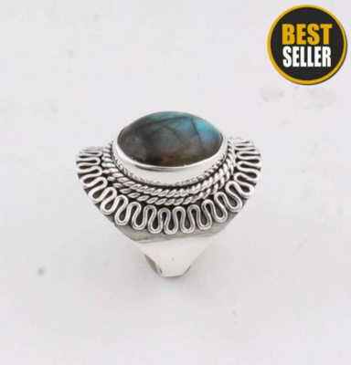 Labradorite AAA+Quality Gemstone Handcrafted Ring Cabochon Oval Stone Boho Ring 925-Antique Silver Ring,Middle Finger Ring