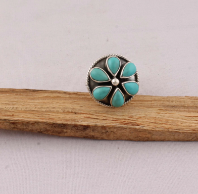 Sleeping Beauty Turquoise Top Quality Gemstone Ring Cabochon Stone Ring 925-Sterling Silver Ring,Index Finger Ring Six Pear Stone Ring