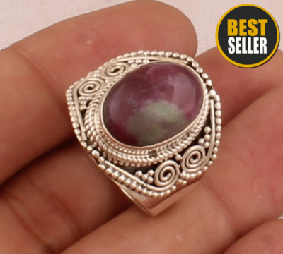 Natural Ruby Zoisite Oval Gemstone Silver Ring - 925 Sterling Solid Silver Ring - Handmade Designer Ring - Engagement Ring - Gift For Her
