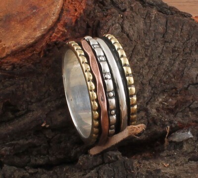 Solid 925 Sterling Silver Designer Three Tone Spinner Band Ring For Wedding | Handmade Three Tone Meditation Ring For Women | Anxiety Ring For Mom Gifts Idea