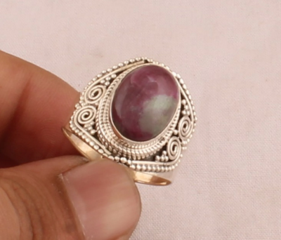 Natural Ruby Zoisite Oval Gemstone Silver Ring - 925 Sterling Solid Silver Ring - Handmade Designer Ring - Engagement Ring - Gift For Her