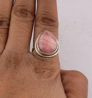 Natural Rhodochrosite Gemstone Ring, Solid Sterling Silver Ring, Pear Handmade Top Quality Gemstone, Engagement Ring, Handcrafted Women Ring