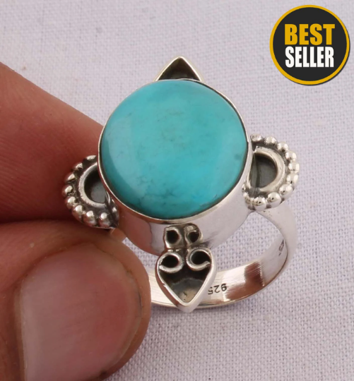 Natural Sleeping Beauty Turquoise AAA+Quality Gemstone Ring, Boho Oval Ring,925-Sterling Silver Ring,Antique Silver Ring Midder Finger Ring