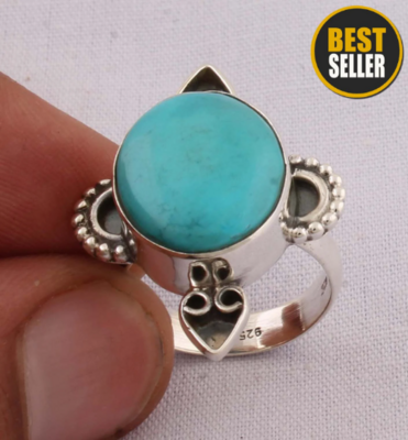 Natural Sleeping Beauty Turquoise AAA+Quality Gemstone Ring, Boho Oval Ring,925-Sterling Silver Ring,Antique Silver Ring Midder Finger Ring
