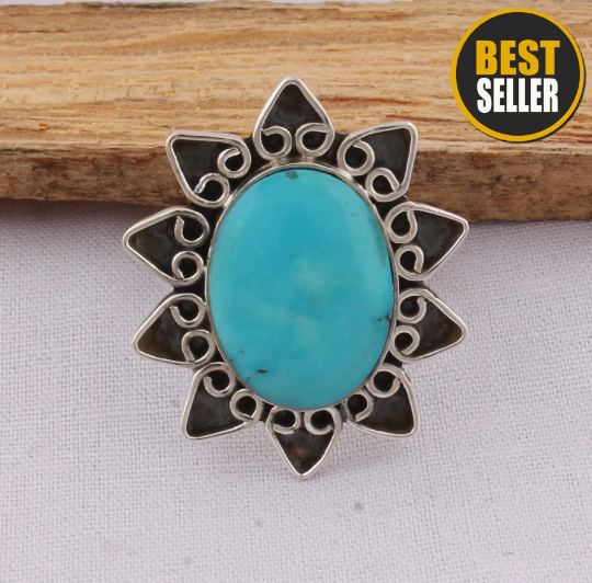 Natural Sleeping Beauty Turquoise AAA+Quality Gemstone Ring, Boho Oval Ring,925-Sterling Silver Ring,Antique Silver Ring Midder Finger Ring