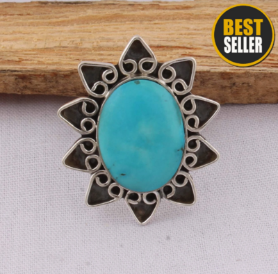 Natural Sleeping Beauty Turquoise AAA+Quality Gemstone Ring, Boho Oval Ring,925-Sterling Silver Ring,Antique Silver Ring Midder Finger Ring