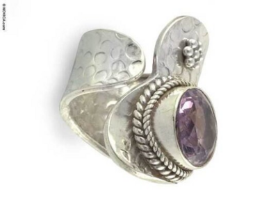 Faceted Amethyst AAA+Quality Gemstone Handcrafted Ring Cut Oval Stone Boho Ring,Antique Silver Ring,Middle Finger Ring