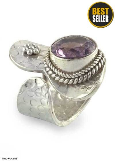 Faceted Amethyst AAA+Quality Gemstone Handcrafted Ring Cut Oval Stone Boho Ring,Antique Silver Ring,Middle Finger Ring