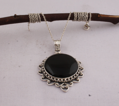 Big Size 925 Sterling Silver Black Onyx Gemstone Necklace, AAA+Top Quality, Round Necklace, Handcrafted Necklace, Adorable