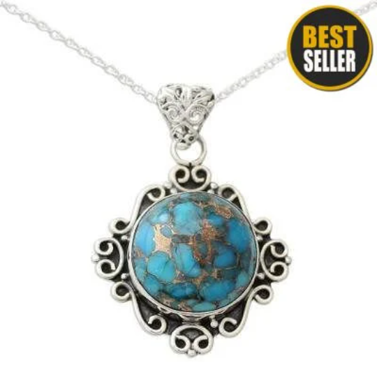Composite Turquoise Gemstone Handmade Pendant Cabochon Stone Boho Pendant,Sterling Silver Pendant,Gift For Her