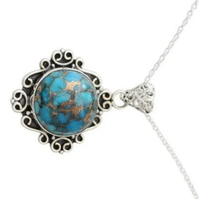Composite Turquoise Gemstone Handmade Pendant Cabochon Stone Boho Pendant,Sterling Silver Pendant,Gift For Her
