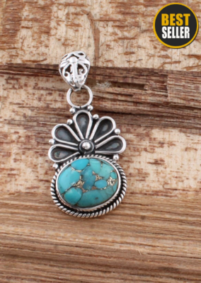 Composite Turquoise Top Quality Gemstone Pendant,Cabochon Oval Stone Boho Pendant,Sterling Silver Pendant