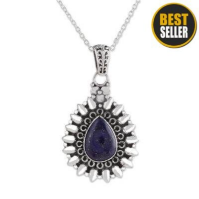 Natural Amazing Lapis Gemstone Handicraft Pendant Cabochon,Opaque Stone Boho Pendant,Antique Silver Pendant,Gift For Her