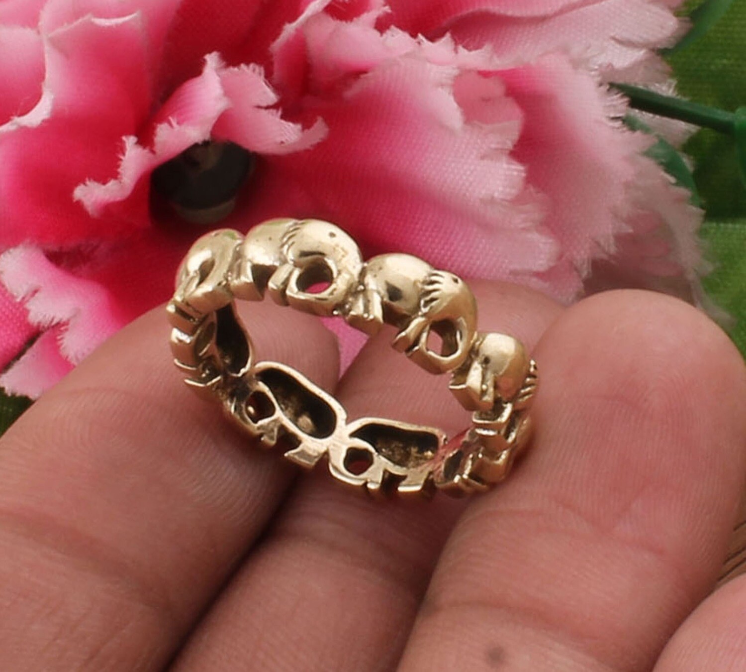 Elephant Brass Band Ring - Antique Designer Family Ring - Thumb Ring - Anniversary Weddings Gifts For Her