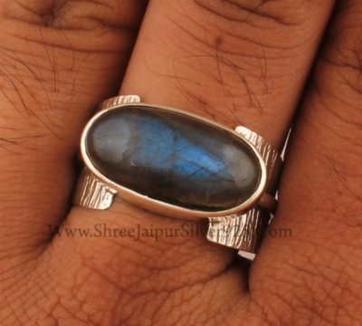 Natural Labradorite Solid 925 Sterling Silver Ring For Women, Handmade Two Tone Textured Fancy Band Ring For Wedding Anniversary Gifts Idea