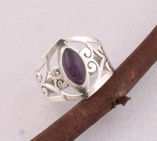 Natural Amazing Amethyst Top Quality Gemstone Ring Cabochon Stone Ring 925-Sterling Silver Ring,Antique Silver Ring,Index Finger Ring