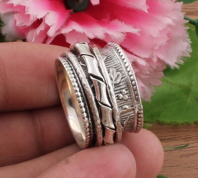 Amazing Flower 925 Sterling Solid Silver Spinner Band Ring / AAA Quality Boho Ring / Antique Designer Silver Ring / Thumb Ring / Silver Band Ring Ecwid Cyber-2022 BOHO SILVER