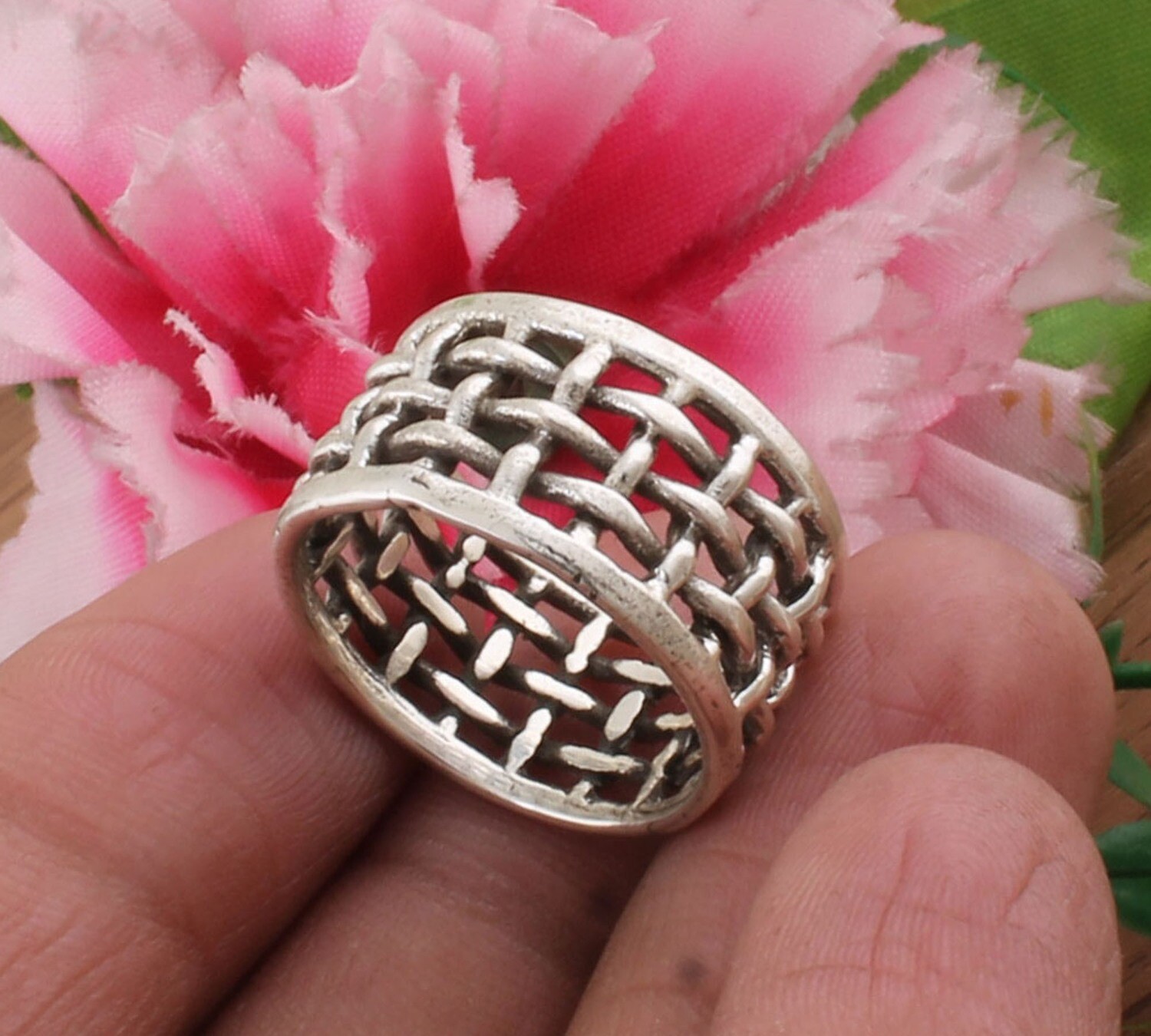 Amazing Filigree Solid 925 Sterling Silver Band Ring - Handmade Solid Silver Band For Girls Ring - AAA+Quality Mom &amp; Sun Gifts For Her