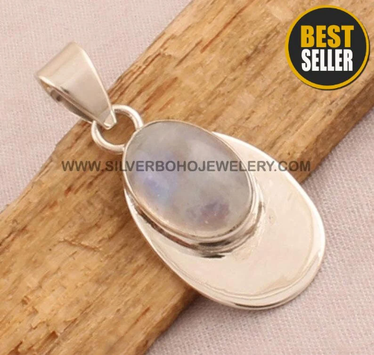 925 Sterling Silver Natural Rainbow Moonstone Silver Pendant - Designer Smooth Oval Gemstone Pendant - Necklace Pendant