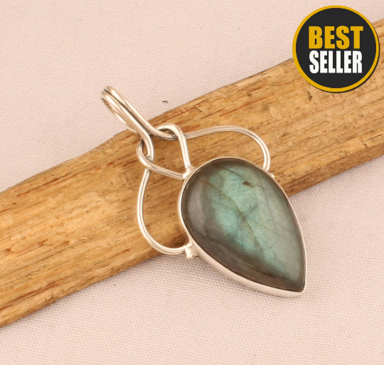 Natural Labradorite Pear Gemstone Pendant - 925 Sterling Silver Pendant - Flashy Labradorite Gemstone Pendant - February &amp; March Birthstone
