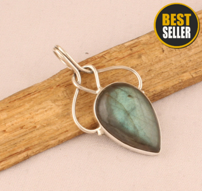 Natural Labradorite Pear Gemstone Pendant - 925 Sterling Silver Pendant - Flashy Labradorite Gemstone Pendant - February &amp; March Birthstone