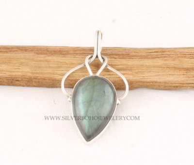 Natural Labradorite Pear Gemstone Pendant - 925 Sterling Silver Pendant - Flashy Labradorite Gemstone Pendant - February &amp; March Birthstone