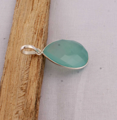 Natural Aquamarine Chalcedony Top Quality Gemstone Pendant 925-Sterling Silver Pendant,Boho Simple Pendant,Wedding Pendant One-OF -Kind Item