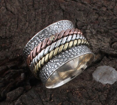 Amazing 925 Sterling Solid Silver Designer Three Tone Spinner Ring | Handmade Meditation Band Ring For Mother | Anxiety Ring For Weddings Anniversary Gifts Idea