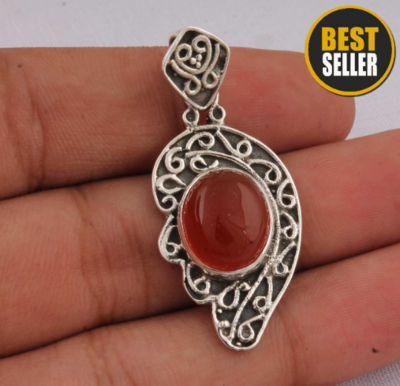 Natural Beautiful Red Onyx Top Quality Gemstone Pendant 925-Sterling Silver Pendant Boho Pendant,Oval Pendant,Antique Silver Pendant
