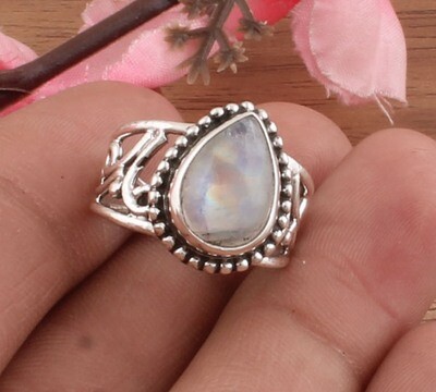 Beautiful Natural Rainbow Moonstone Pair Gemstone Solid 925 Sterling Silver Ring For Women - Handmade Silver Designer Ring / For Wedding Anniversary Gifts Her- Moonstone Stone Ring