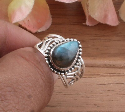 Natural Labradorite AAA+Quality Pair Gemstone Solid 925 Sterling Silver Ring For Women - Handmade Silver Designer Ring / For Wedding Anniversary Gifts Her