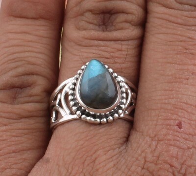 Natural Labradorite AAA+Quality Pair Gemstone Solid 925 Sterling Silver Ring For Women - Handmade Silver Designer Ring / For Wedding Anniversary Gifts Her