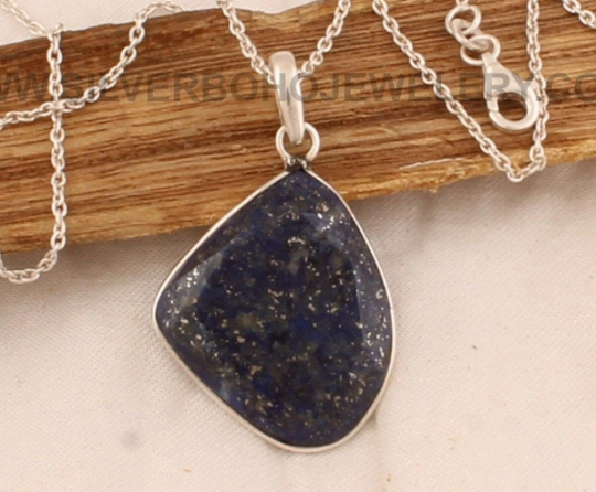 Natural Lapis Lazuli Pendant Necklace - 925 Sterling Silver Necklace - Solid Silver Bezel Set Fancy Necklace - Handmade Necklace For Women
