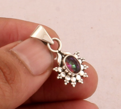 Rainbow Quartz Silver Necklace - 925 Sterling Silver Necklace - Designer Faceted Gemstone Tiny Necklace - Wedding Jewelry