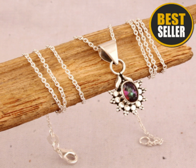 Rainbow Quartz Silver Necklace - 925 Sterling Silver Necklace - Designer Faceted Gemstone Tiny Necklace - Wedding Jewelry