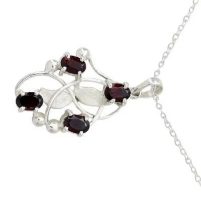 Natural Red Garnet AAA+Quality Gemstone Handicraft Pendant Cut Transparency Stone Boho Pendant 925-Sterling Silver Pendant