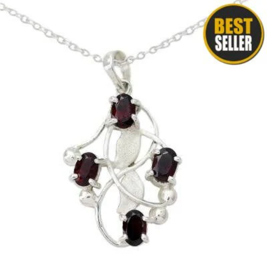 Natural Red Garnet AAA+Quality Gemstone Handicraft Pendant Cut Transparency Stone Boho Pendant 925-Sterling Silver Pendant