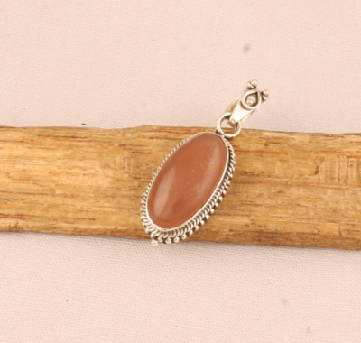 Natural Peach Moonstone Oval Pendant - 925 Sterling Silver Pendant - Designer Handmade Silver Gemstone Pendant - Moonstone Jewelry Gift Idea