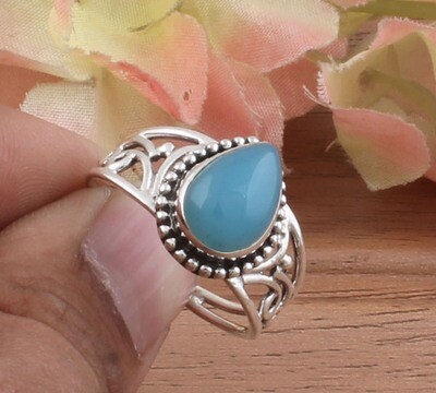 Natural Blue Calci AAA+Quality Pair Gemstone Solid 925 Sterling Silver Ring For Girls - Handmade Silver Designer Ring / For Wedding Anniversary Gifts Idea