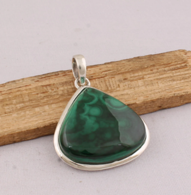 Malachite Top Quality Gemstone Necklace, Solid Sterling Silver, Green Pear Stone, Natural Gems Pendant, Handcrafted Necklace, Boho Jewelry