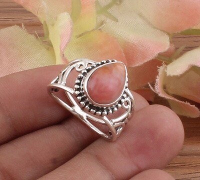 Amazing Natural Pink Opal AAA+Quality Pair Gemstone Solid 925 Sterling Silver Ring For Girls - Handmade Silver Designer Ring / For Anniversary Gifts Idea