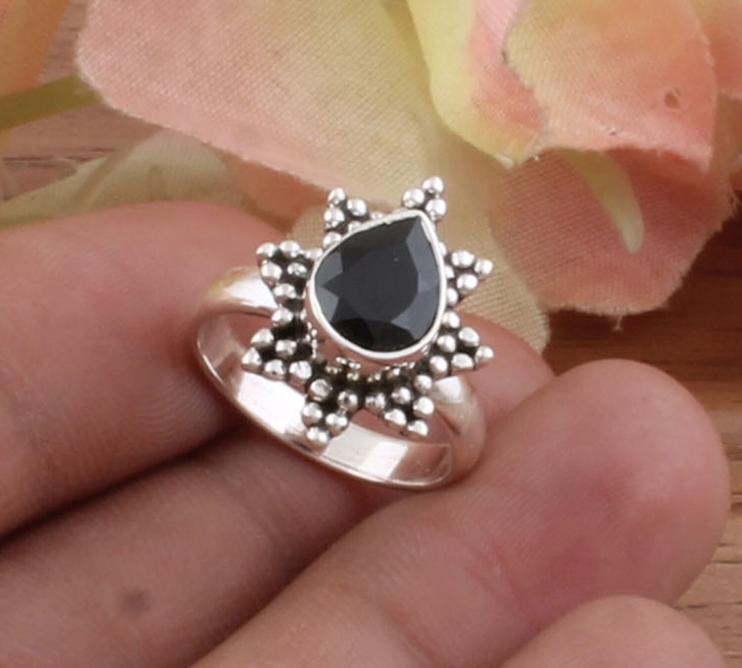 Beautiful Pair Black Onyx Top Quality Gemstone 925 Sterling Silver Ring,Antique Silver Designer Ring,Middle Finger Ring Gift For Him